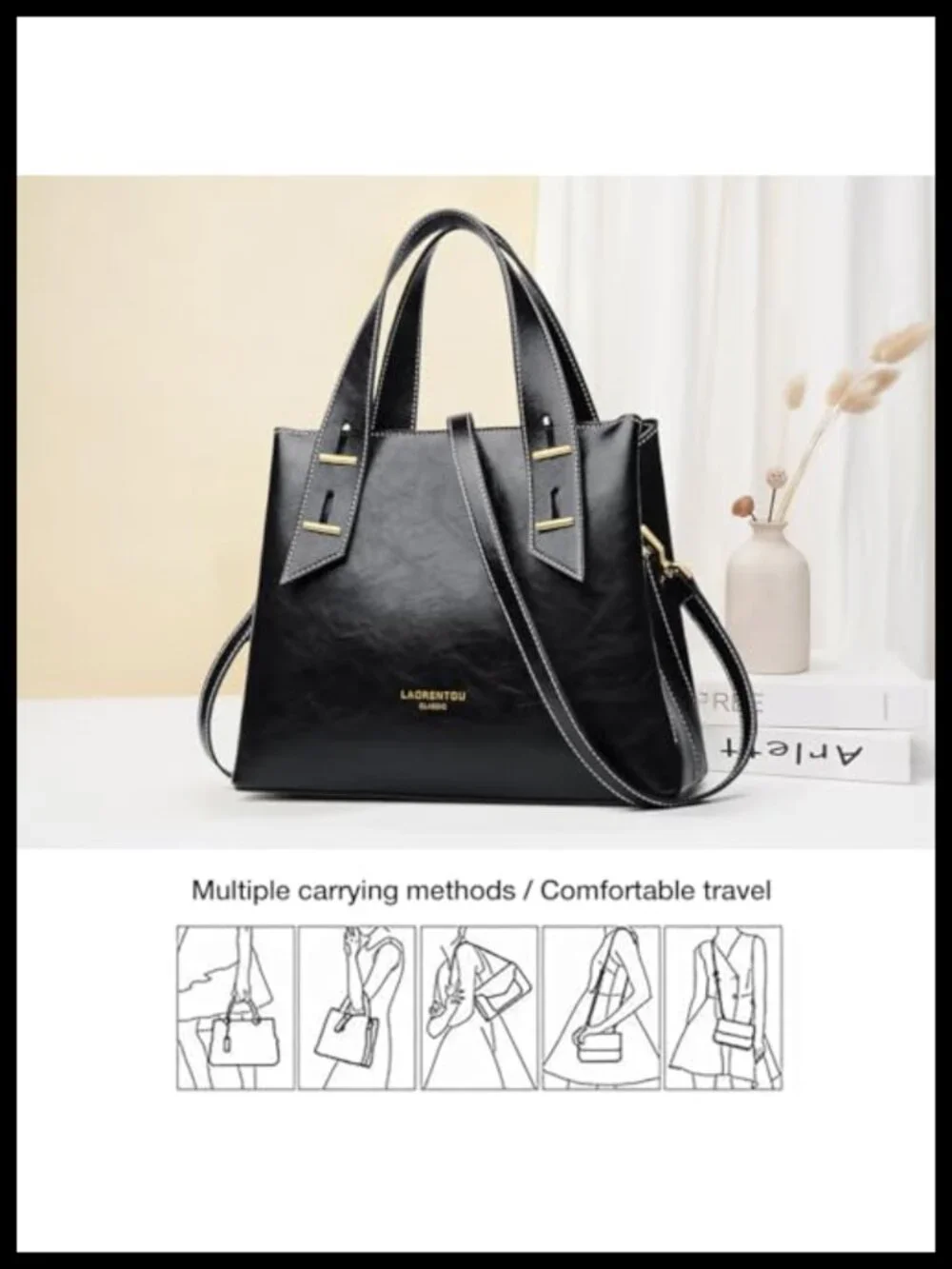Genuine Leather Satchel Crossbody Handbag 3 Compartments